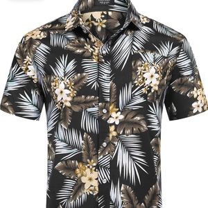 COOFANDY Mens Hawaiian Short Sleeve Casual Button Down Tropical Beach Shirt L